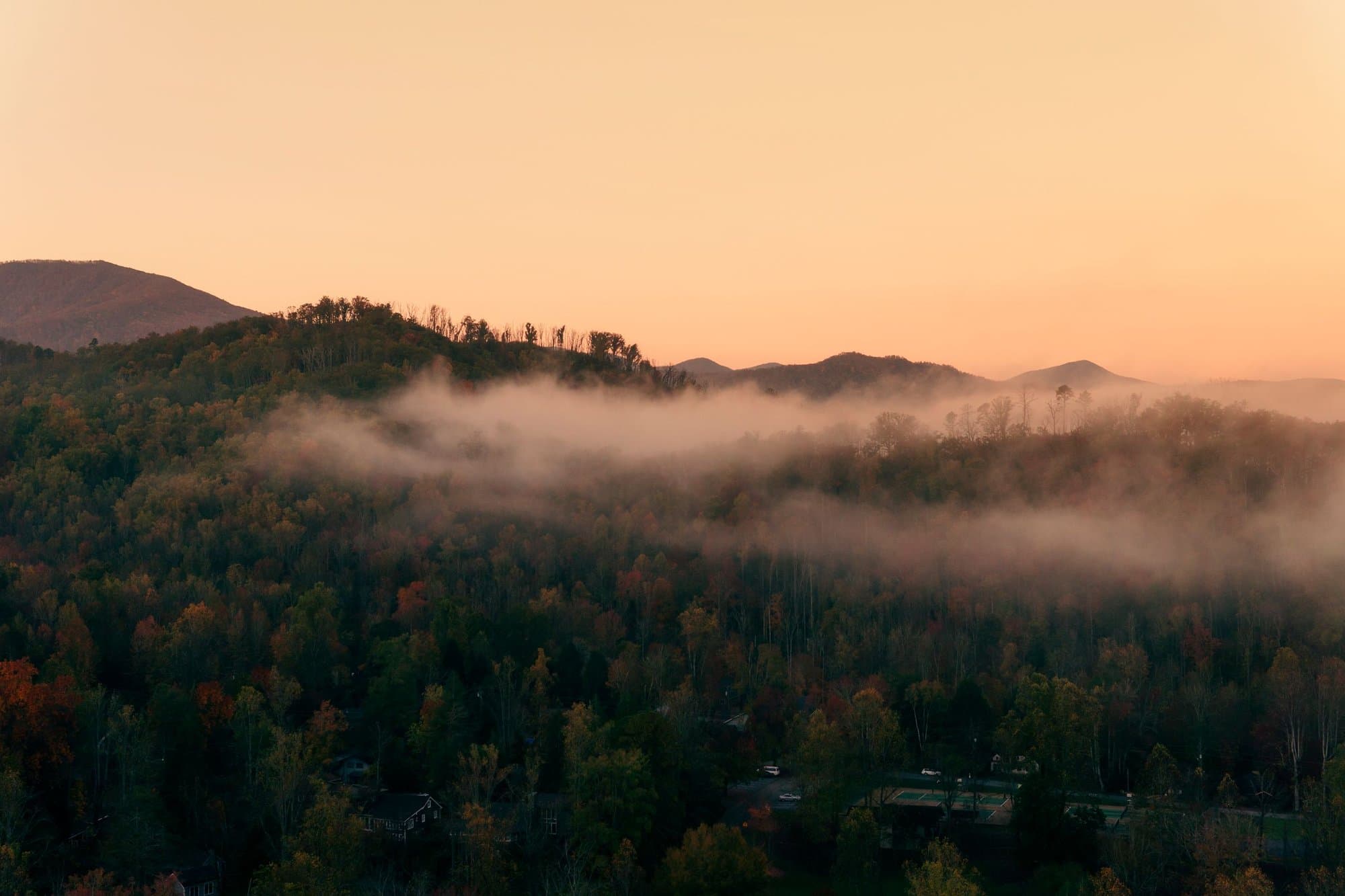 Mist over forested mountains at Gatlinburg, Tennessee